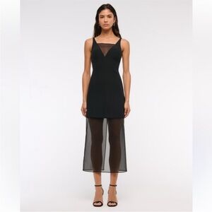 Abercrombie & Fitch Black Sheer v neck mid Dress